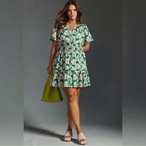 Anthropologie Somerset Green & Pink Floral Dress